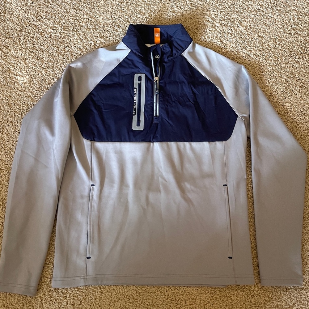Peter Millar Crown Sport Hyperlight Weld Medium Blue Gray Half Zip Pullover Med